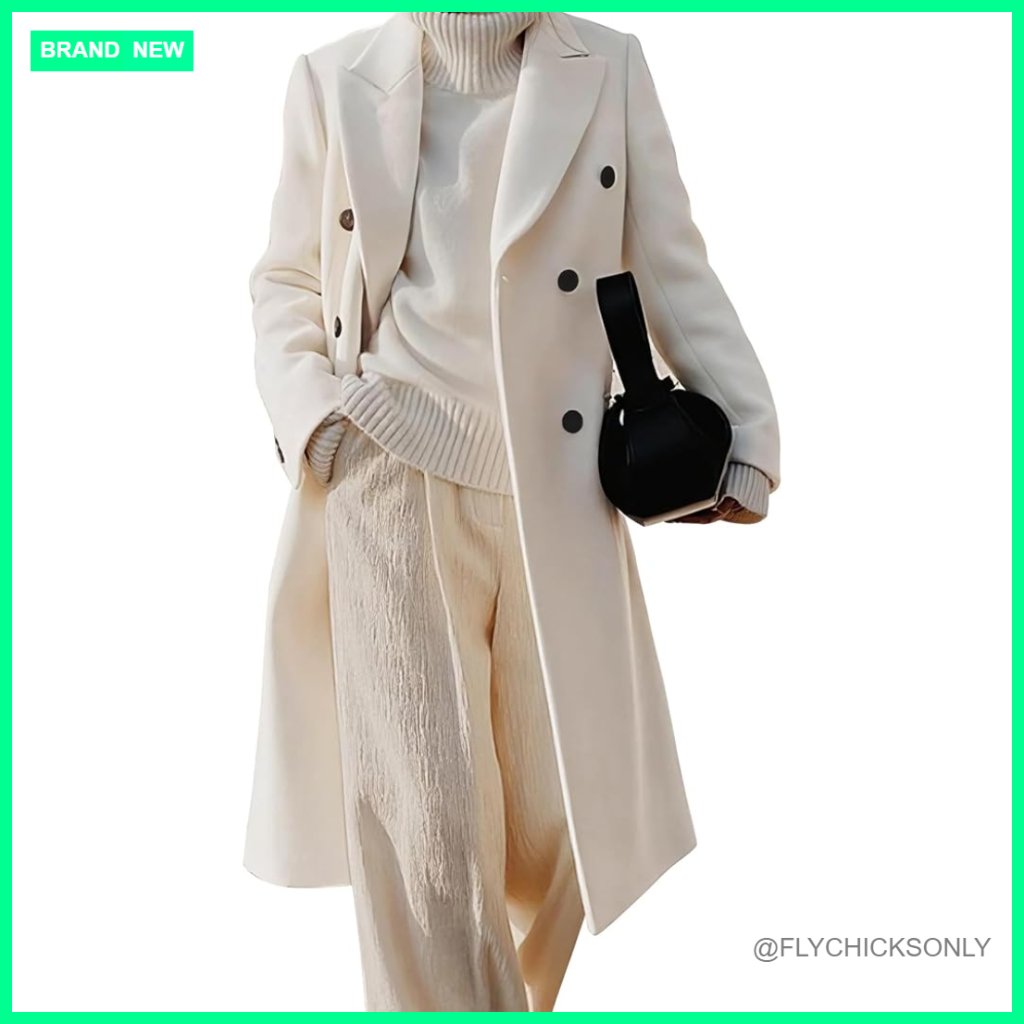 Wool Blended Trench Coat Double Breasted Pea Coat Overcoat